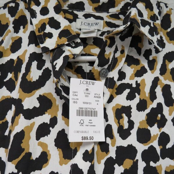 J Crew Dress Womens 4 Leopard Belted Long Sleeve Button Front Cotton A5328 - Picture 5 of 13